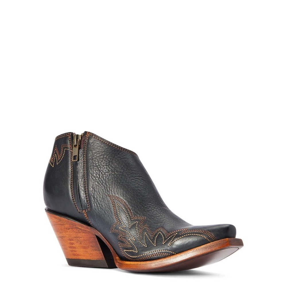 NEW Ariat Jolene Cash Black Leather Western Booties Zip Snip‎ Toe Stacked Heel - Picture 4 of 13